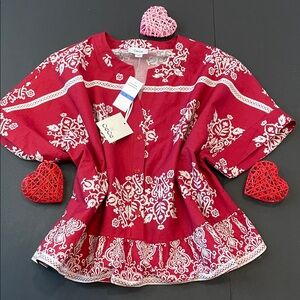 CeCe  Crop top Red with White Floral Design XL